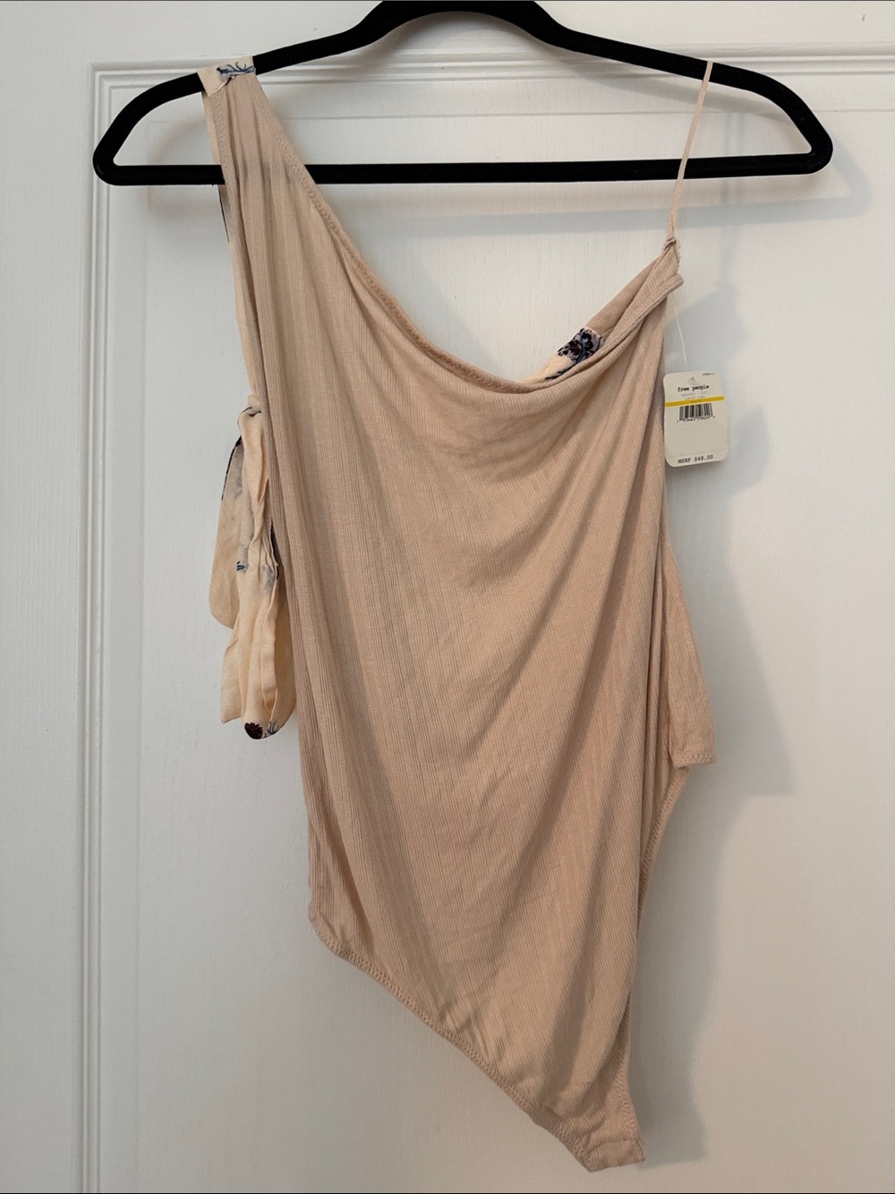 Intimately Free People one shoulder ribbed thong bodysuit Cream/Oatmeal